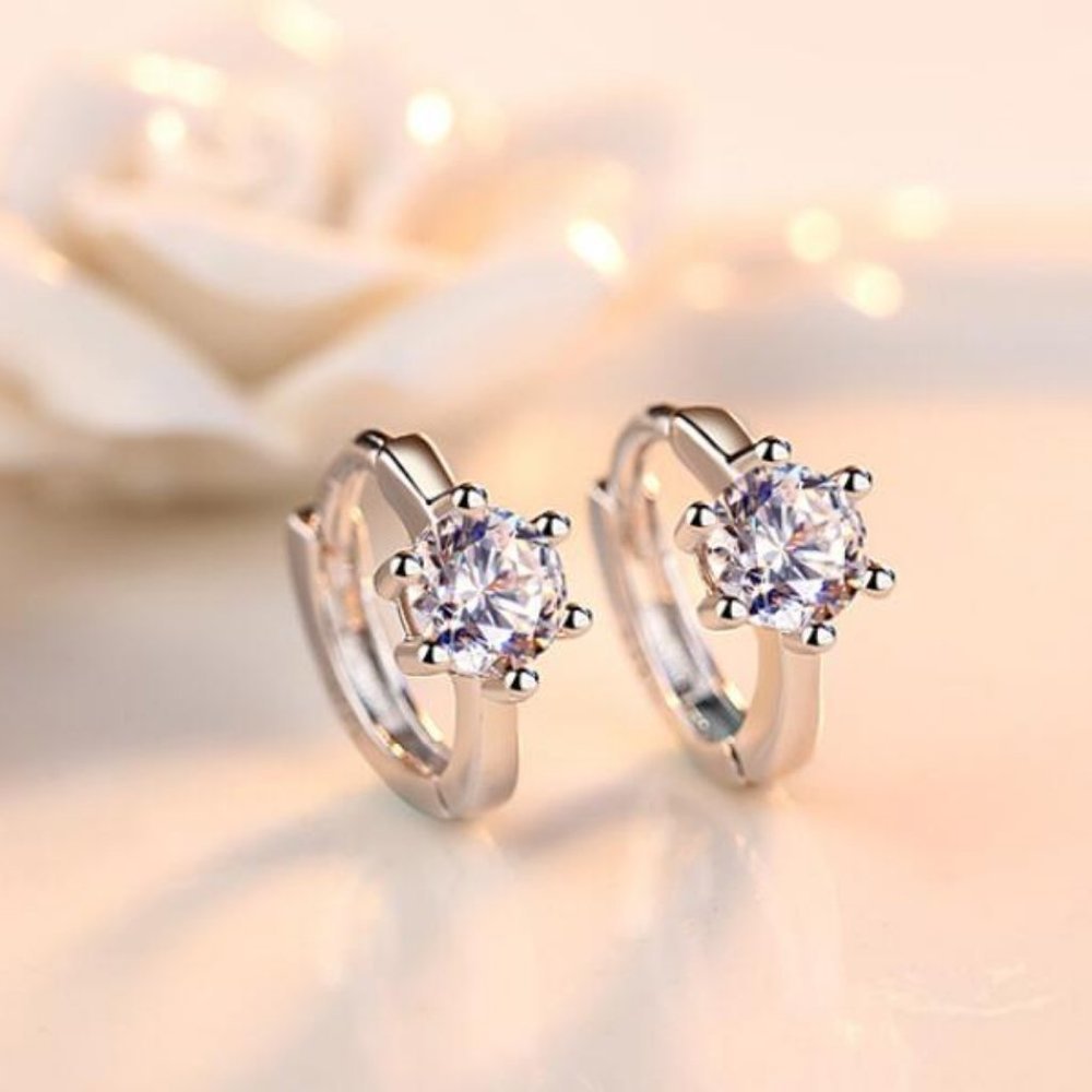 *NEW 925 Sterling Silver Diamond Hoop Earrings 1 - Picture 8 of 9